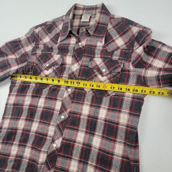 Vintage Y2K True Religion Pearl Snap Flannel Shirt Mens XL Red Plaid Western - Picture 7 of 13